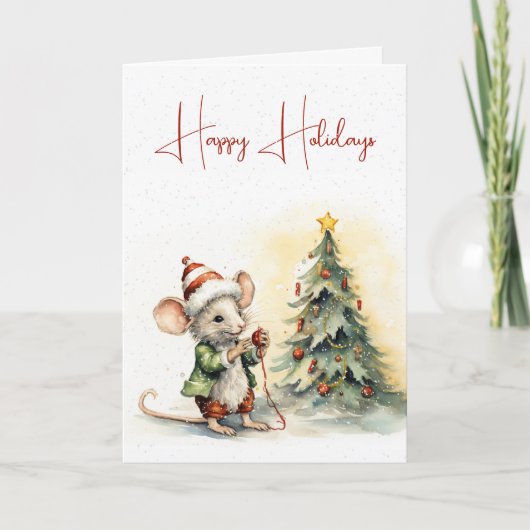 雪片がキュートなクリスマスマウスの木 カード (正面)