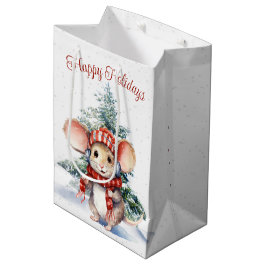 雪片がキュートなクリスマスマウス ミディアムペーパーバッグ