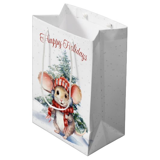 雪片がキュートなクリスマスマウス ミディアムペーパーバッグ (正面アングル)