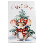 雪片がキュートなクリスマスマウス ミディアムペーパーバッグ (正面)