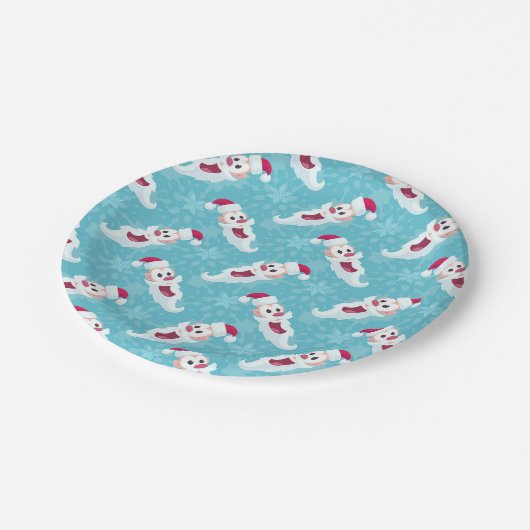 雪片が丸いクリスマスサンタクロース ペーパープレート (アングル)