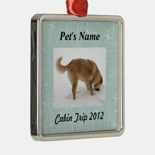 雪片が付いているあなたのペット写真 メタルオーナメント (右)