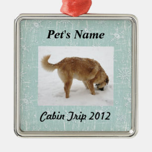 雪片が付いているあなたのペット写真 メタルオーナメント