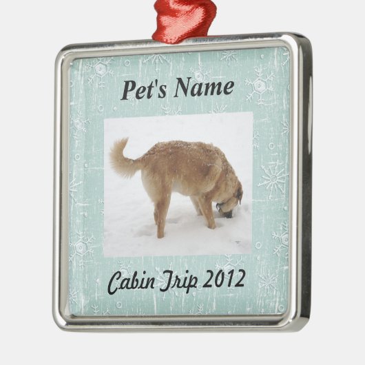 雪片が付いているあなたのペット写真 メタルオーナメント (左)