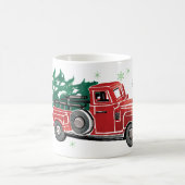 雪片が付いているクリスマスのヴィンテージのトラック コーヒーマグカップ (中央)