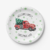 雪片が付いているクリスマスのヴィンテージのトラック ペーパープレート (正面)