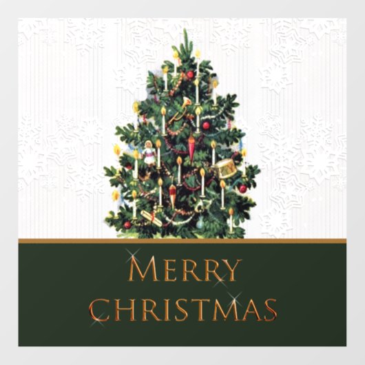 雪片が咲く聖降誕祭の木を店先で楽しむ ウィンドウサイン (シート)