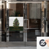 雪片が咲く聖降誕祭の木を店先で楽しむ ウィンドウサイン (オフィスドア)