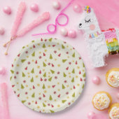 雪片が咲く赤と緑のクリスマスツリー ペーパープレート (パーティー)