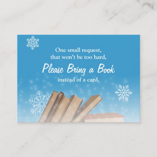 雪片が本をもたらす冬の赤ちゃんシャワーインサート エンクロージャーカード (正面)
