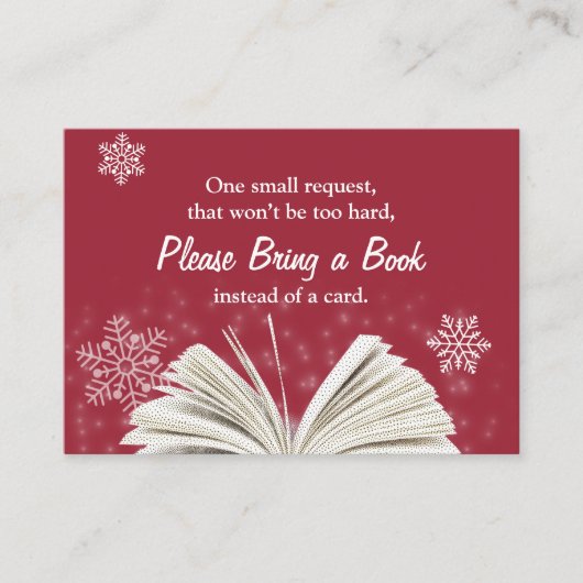 雪片が本を持って来る赤ちゃんシャワーインサート エンクロージャーカード (正面)