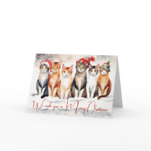 雪片が水彩のクリスマス猫