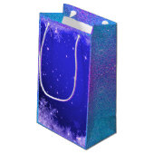 雪片が紫色の青い白いグリッターを見る スモールペーパーバッグ (裏面アングル)