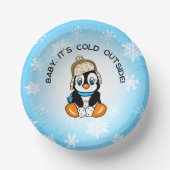 雪片が背景の可愛いベビーペンギン ペーパーボウル (正面)