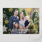 雪片が落ちる平和ラブジョイグリーンフォト金ゴールド 箔シーズンカード (正面)