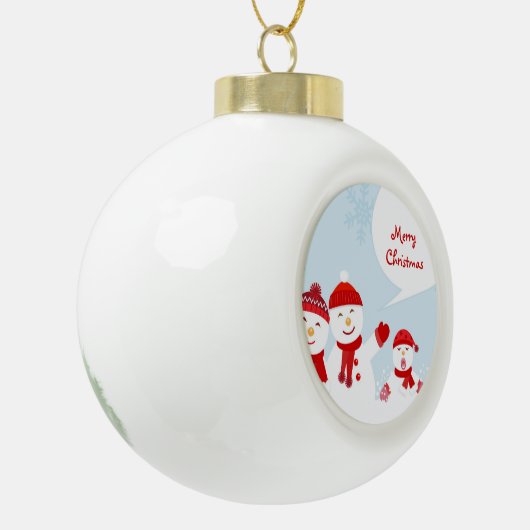 雪片が飛び交う雪だるまのかわいいイラストレーション セラミックボールオーナメント (左)