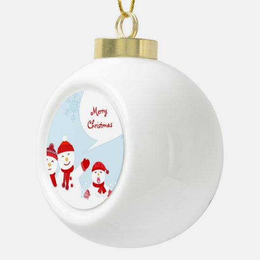 雪片が飛び交う雪だるまのかわいいイラストレーション セラミックボールオーナメント (右)