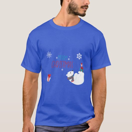 雪片が飛び散るクリスマスのお祭り Tシャツ (正面)
