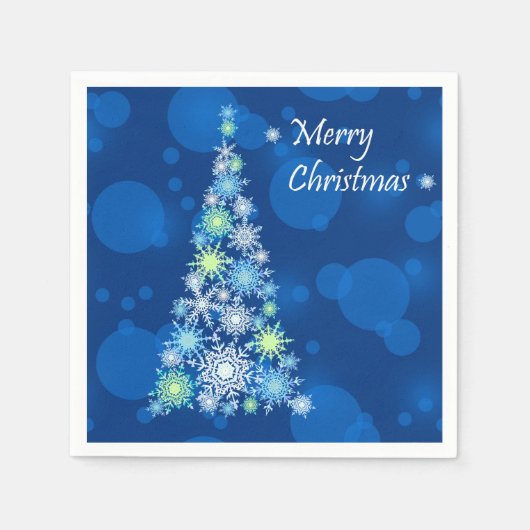 雪片で作られたクリスマスツリー。 スタンダードカクテルナプキン (正面)