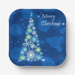 雪片で作られたクリスマスツリー。 ペーパープレート