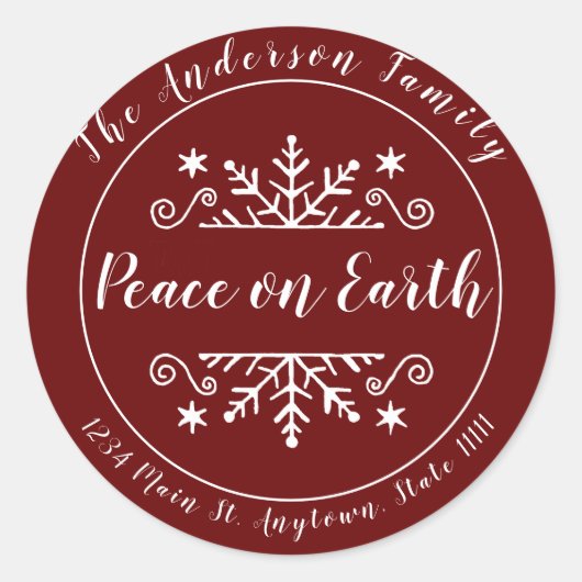 雪片で地上の平和パーソナライズされた ラウンドシール (正面)