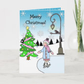 雪片とかわいらしアイススケーター冬のクリスマス カード (正面)