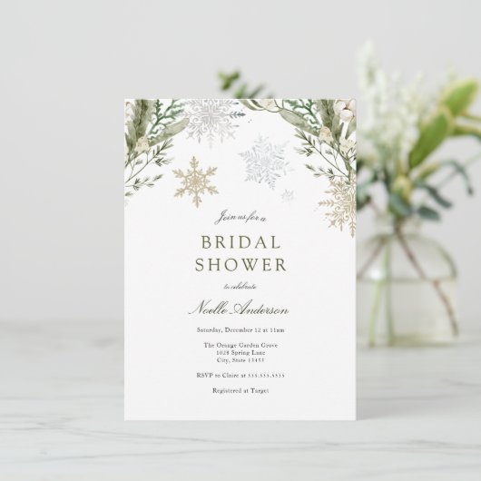 雪片とウィンターグリーンブライダルシャワー 招待状 (スタンド正面)