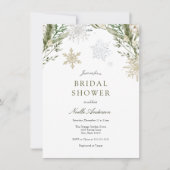 雪片とウィンターグリーンブライダルシャワー 招待状 (正面)
