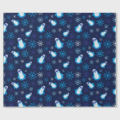 雪片とウィンターペンギンDark Navyシームレス ラッピングペーパー (フラット)