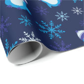 雪片とウィンターペンギンDark Navyシームレス ラッピングペーパー (ロールコーナー)