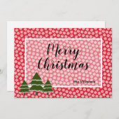 雪片とエバーグリーンツリーズフラットホリデーカード シーズンカード (正面/裏面)