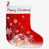 雪片とオーナメント ラージクリスマスストッキング (正面)