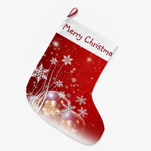 雪片とオーナメント ラージクリスマスストッキング (正面 (吊り時))