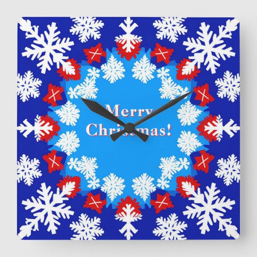 雪片とギフトパターン スクエア壁時計 (正面)