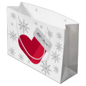 雪片とクリスマスストッキングの名前の追加 ラージペーパーバッグ (裏面アングル)