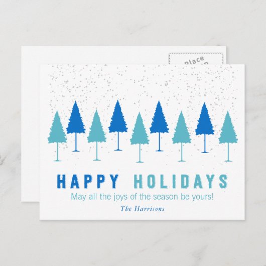 雪片とクリスマスツリーズホリデーポストカード シーズンポストカード (正面/裏面)