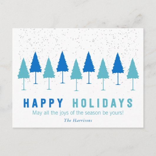 雪片とクリスマスツリーズホリデーポストカード シーズンポストカード (正面)