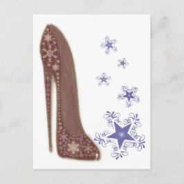 雪片とクリスマスプレゼントの靴アートの贈り物 シーズンポストカード