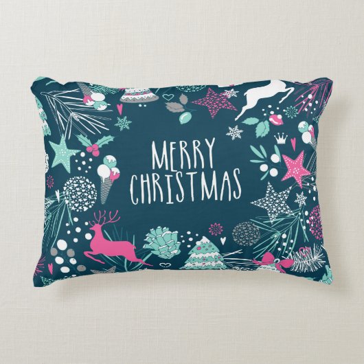 雪片とクリスマス記号 アクセントクッション (正面)