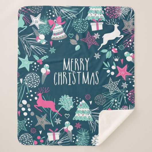 雪片とクリスマス記号 シェルパブランケット (正面)