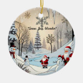 雪片とサンタ セラミックオーナメント (正面)