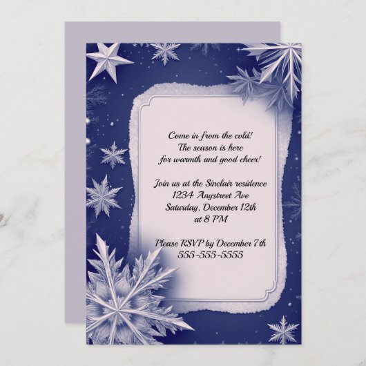雪片とスターズクリスマスパーティー 招待状 (正面/裏面)
