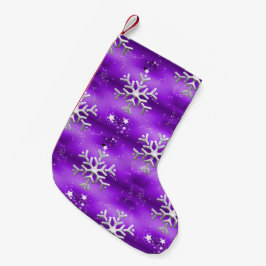 雪片とスターズパープルクリスマス スモールクリスマスストッキング