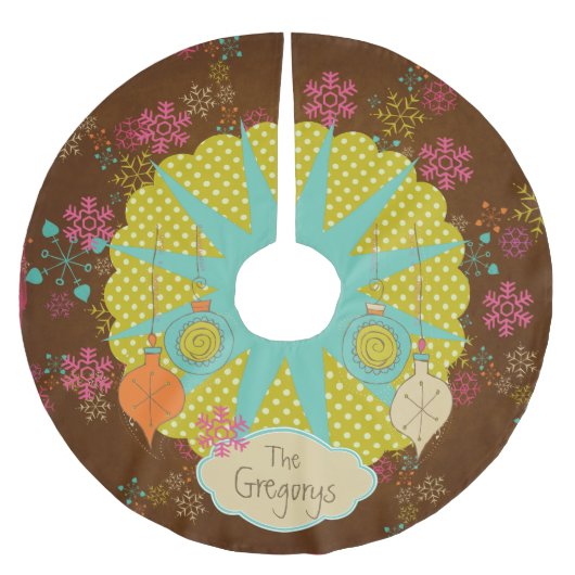 雪片とスターバストパーソナライズされたツリースカート ブラッシュドポリエステルツリースカート (正面)