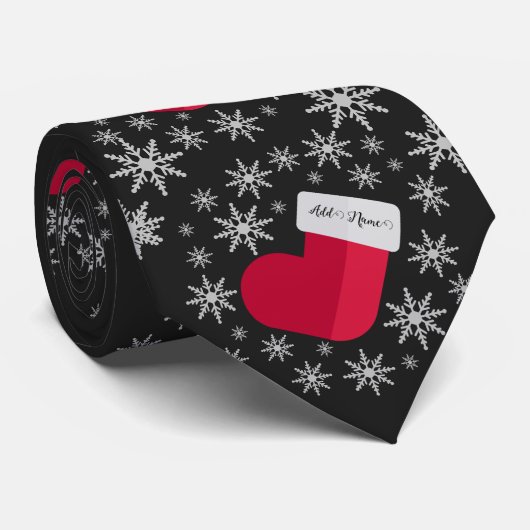 雪片とストッキングの名前を追加おもしろいクリスマス ネクタイ (ロール)