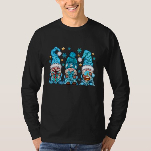 雪片とスノーマンのノーム 冬の可愛い小人 Tシャツ (正面)