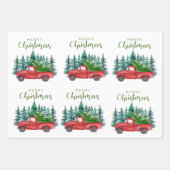 雪片とトナカイのクリスマスグリーンツリー ラッピングペーパーシート (正面3)