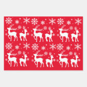 雪片とトナカイのクリスマスグリーンツリー ラッピングペーパーシート (正面)