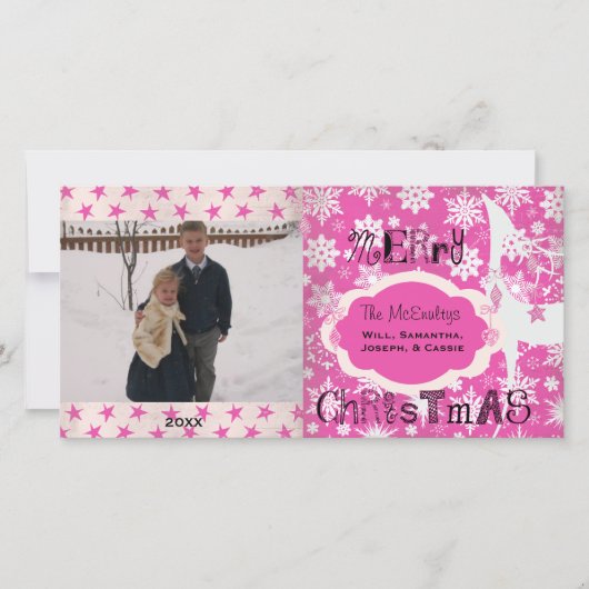 雪片とトナカイの休日のフォトカード シーズンカード (正面)