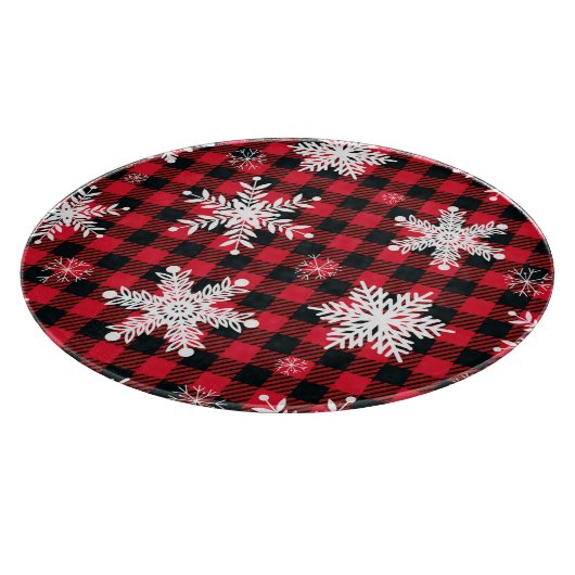 雪片とバッファロープレイド:冬のチャーム カッティングボード (角)